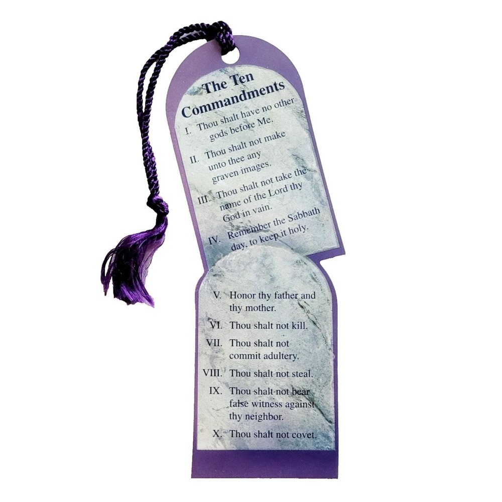 Vintage 90s Ten Commandments Bookmark, purple Christian Bible, Dicksons BKM-1007